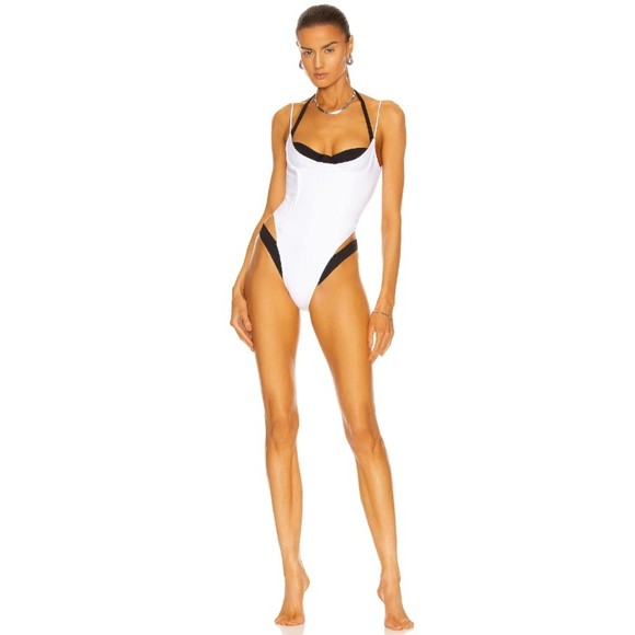 LaQuan Smith Women's Layered Swimsuit Black & White One Piece Resort Size Large - Picture 1 of 6
